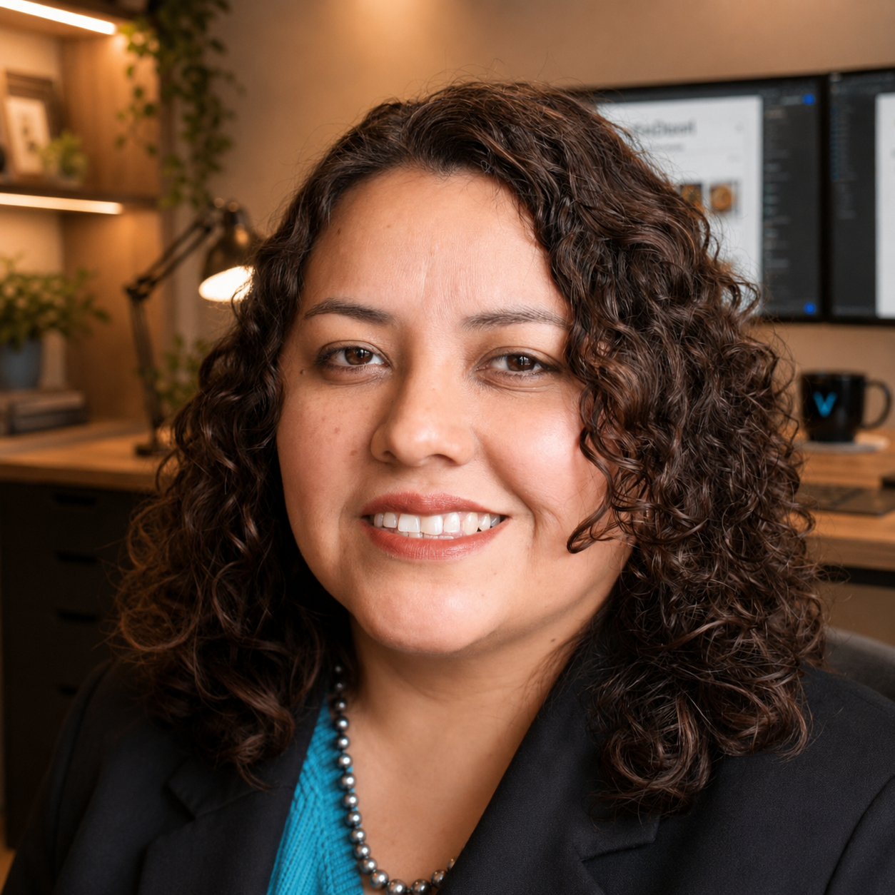 Portrait of Rosario Meza in the Visual Upscale office setting