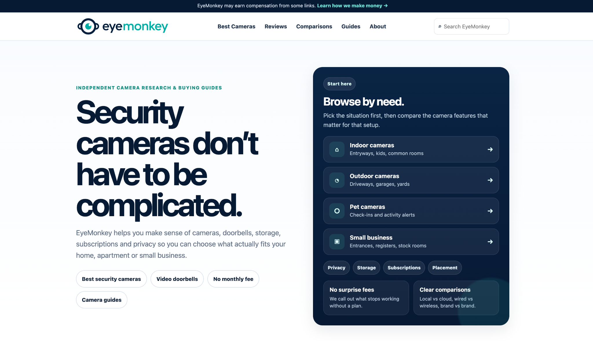 EyeMonkey security camera comparison website