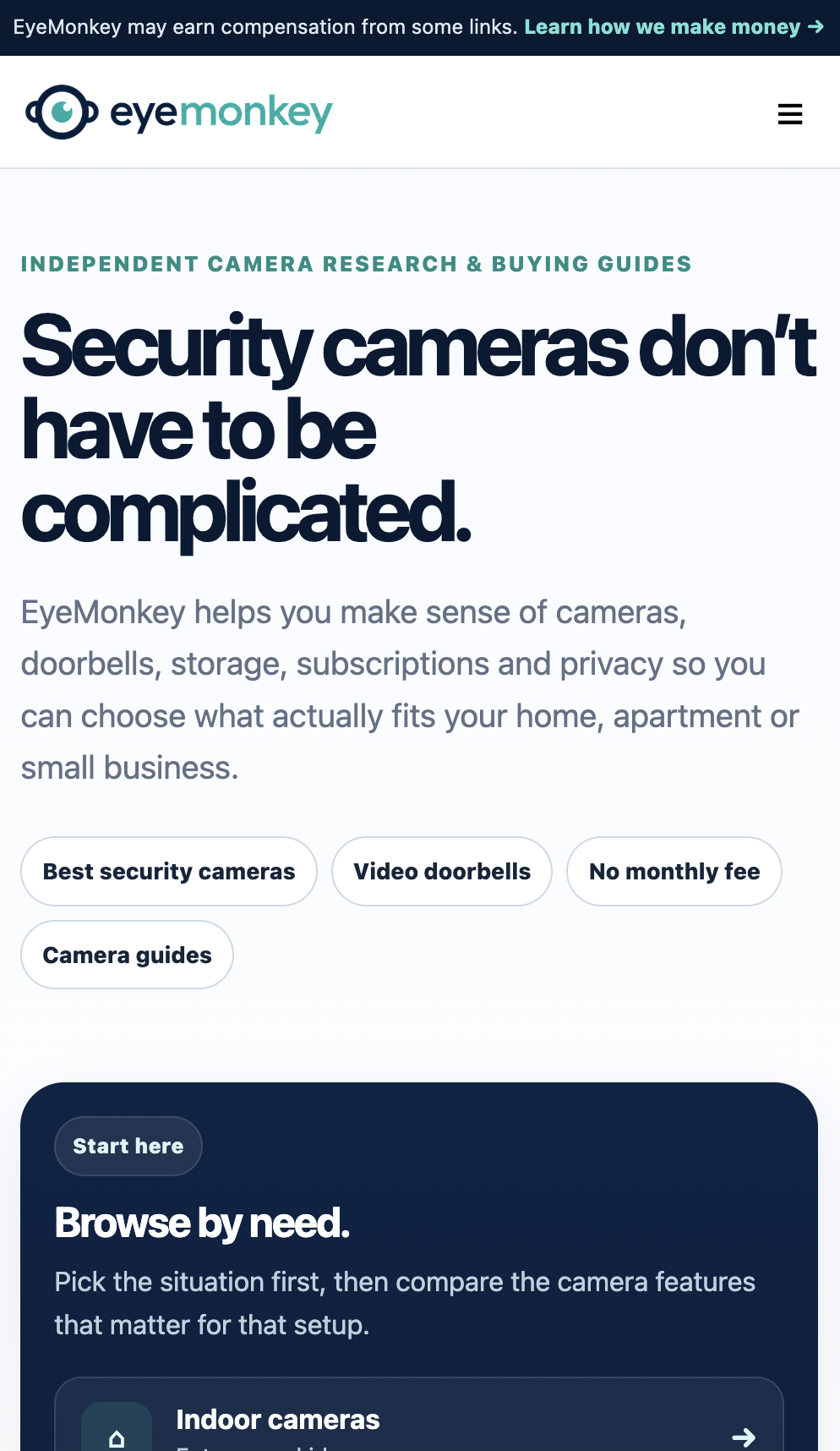EyeMonkey mobile homepage experience
