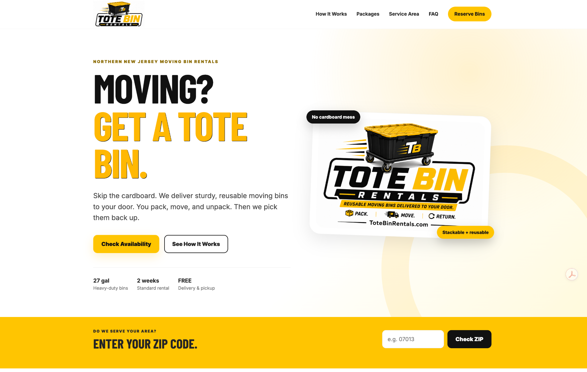 Tote Bin Rentals homepage